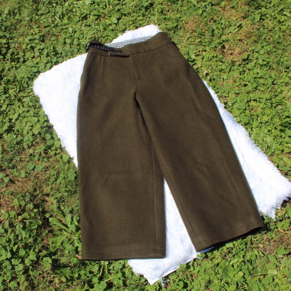 OLIVE GREEN CROPPED WOOL TROUSERS